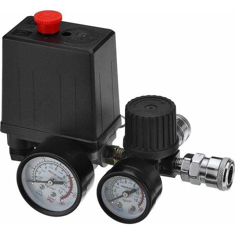 220V 0-180 psi Luftkompressor Druckschalter Steuerventil Regler Manometer mit Schnellanschluss (220V)