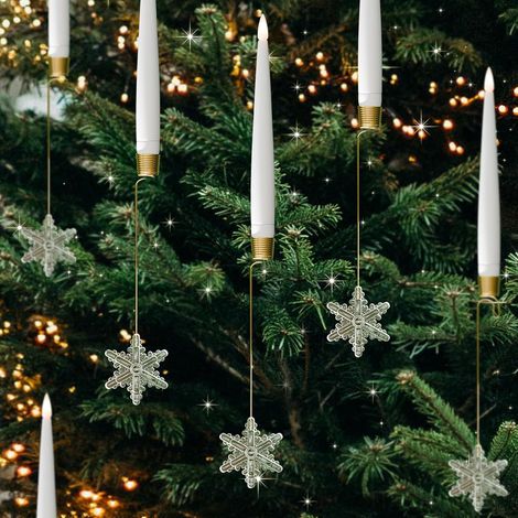 Bougies de Noël avec minuterie à distance, lot de 12 bougies sans flamme pour décoration de sapin de Noël, bougies LED scintillantes pour intérieur – Flocon de neige en acrylique (1/5)