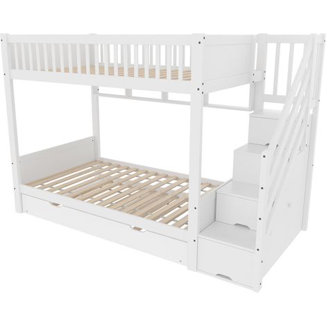 Letto a castello bianco per bambini con letto estraibile, spazio contenitore e armadio 90 x 200 cm (1/5)