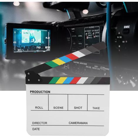Clap de cinéma acrylique en acrylique, accessoire de montage pour films et séries TV, avec stylo (couleur/blanc) (1/5)