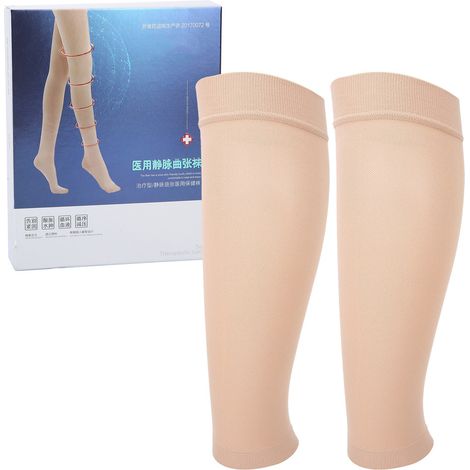 Bas de contention couleur peau anti-gonflement, varices et soulagement des jambes lourdes, chaussettes compressives taille unique. (1/5)