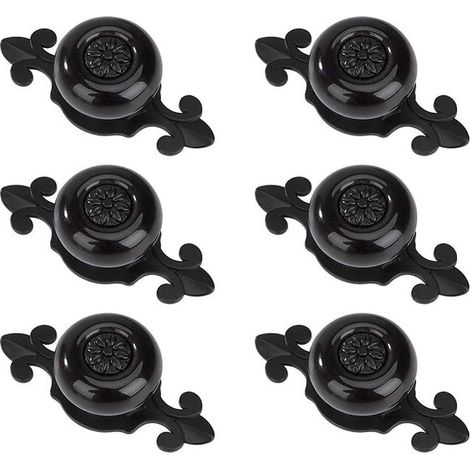 Juego de 6 tiradores de cerámica vintage para muebles con tornillos dorados, aptos para cajones, armarios y cocinas, en color negro. (1/4)