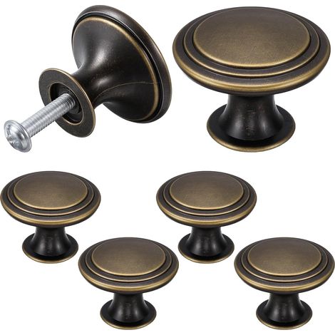 Set mit 6 Vintage-Möbelknöpfen – Rund – Antikbronze – 30 mm – Für Küchenschränke und Schubladen (1/5)