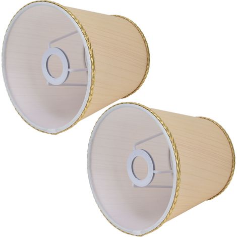 Einfacher Lampenschirm aus Stoff im europäischen Stil, beige mit goldenem Rand, für E14-Fassung, geeignet für Kerzenlampen, Stehlampen, Tischlampen, Pendelleuchten, Wandleuchten (2er-Set) (1/5)