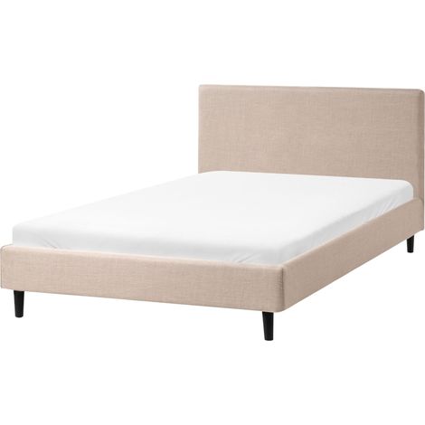 Letto matrimoniale in tessuto beige con rete a doghe 120 x 200 cm Fitou