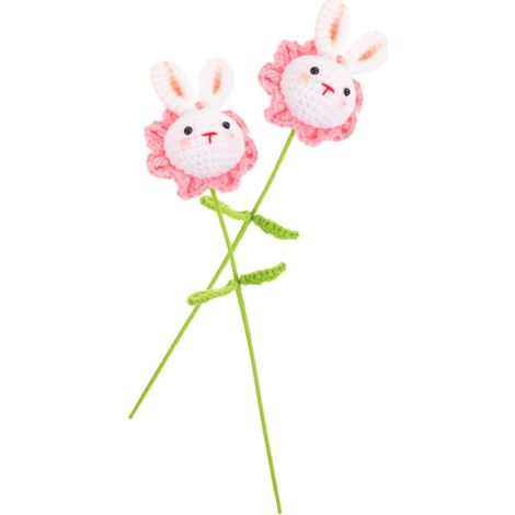 2pièces Bouquet De Fleurs avec Poupée Lapin Tricotée pour Saint-Valentin Anniversaire Et Pâques (1/5)