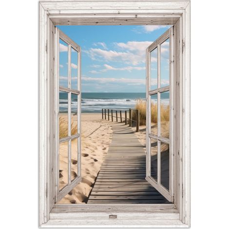 AFFICHE Fenêtre - Mer - Côte - Nature - vue - Plage - Mer des Wadden Tableau Décoration Murale 80x120 cm (1/4)