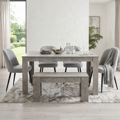 Kosy Koala 6 Seater Stone Grey Effect Dining Table Set with 4 Grey Fabric Chairs & Bench (1/5)