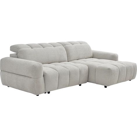 Divano angolare destro relax con seduta scorrevole elettrica in tessuto beige CARIALA (1/5)