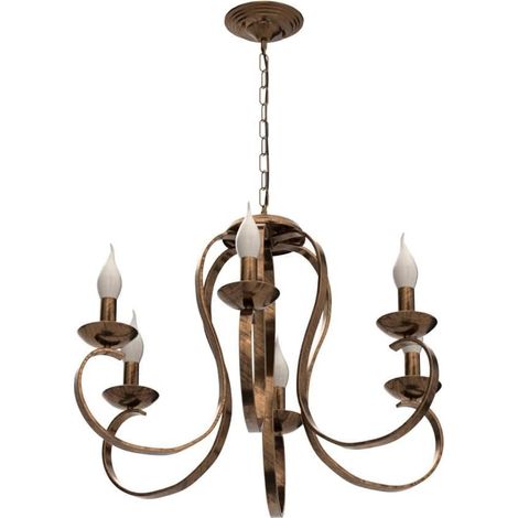 Lustres Rétro Fer Pendentif Lustre Bougie Rustique Suspension Lampe Ferme Plafond Bronze 6 Lumières (1/5)