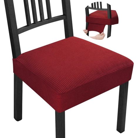 Stuhlbezug 6er Set Jacquard Stretch für Esszimmerstühle, Rotwein (1/5)