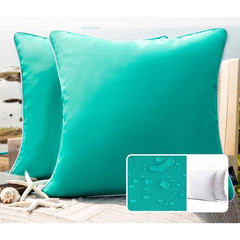 Coussin Décoratif Extérieur Imperméable - 45 x 45 cm - Turquoise - Lot de 2 (1/5)