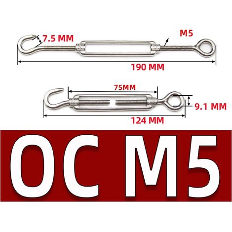 M5 Tendeur Cable Acier Inoxydable, Lot de 6 Tendeur de Fil Crochet et œillet Réglable Heavy Duty Tension Hook & Eye pour Corde Cable Fil à Linge(Type OC) (1/5)