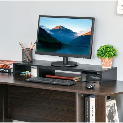 Supporto rialzato regolabile in legno per monitor 80-117 x 23,5 x 10 cm nero OKWISH (1/5)