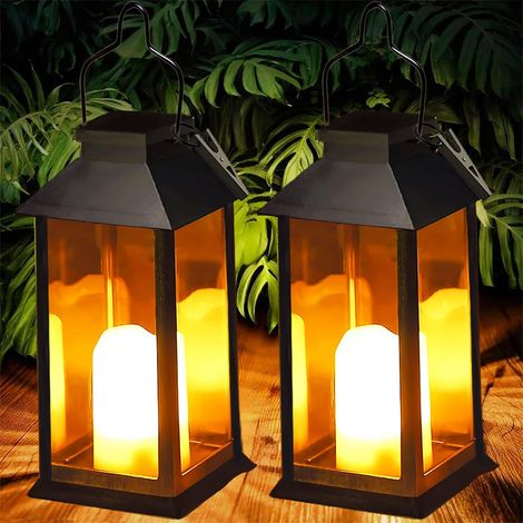 2 Pièces Lampe Suspension avec Bougie Vacillante, Lampe de Table Balcon Jardin Terrasse Solaire Solaire Étanche Lampe, pour Solaire (1/5)