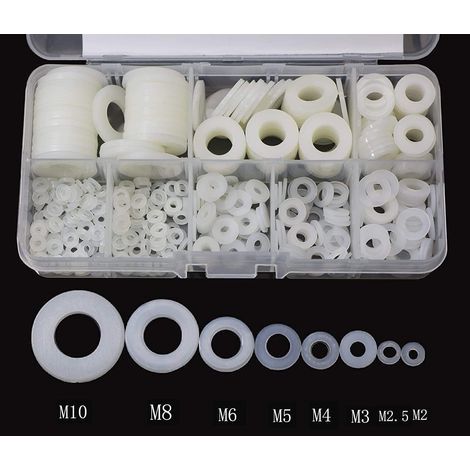 500 Pièces Rondelle Nylon Entretoise Plastique M2 M2.5 M3 M4 M5 M6 M8 M10 Ronde de Rondelle Plate