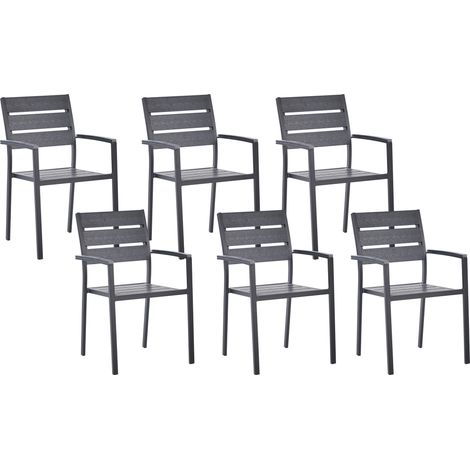 Conjunto de 6 sillas de jardín modernas de madera plástica estructura de aluminio negro Vernio (1/5)