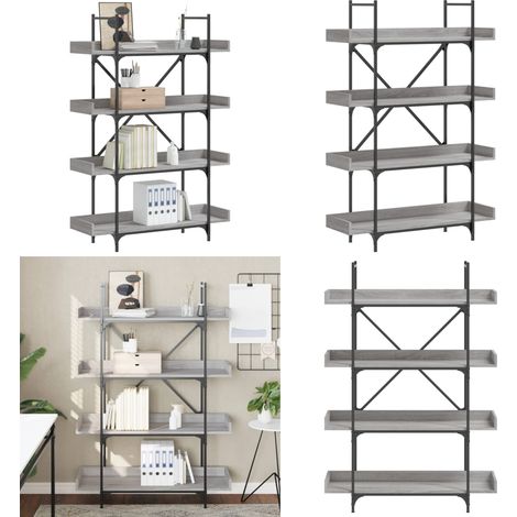 Bücherregal 4 Böden Grau Sonoma 100x33x145,5 cm Holzwerkstoff - Buche Regal - Bücherregal Grau - Holzregal - Wohnraumorganisation - Aufbewahrungslösung - Home & Living (1/5)