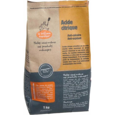 Acide citrique 1 kg – Nettoyant puissant pour tartre et calcaire – Efficace sur inox et émail – Emballage Kraft – La Droguerie Écologique