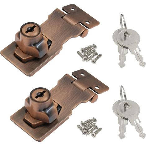 2 Stück Sicherheitsüberfalle Abschließbar mit Schlüssel Hasp für Garagentor Fenster Schränke Rotbronze - 2,5 Zoll