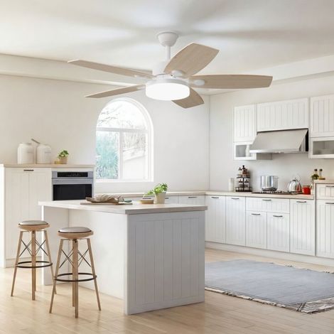 Ventilador de Techo con Luz, Ventilador de Techo, Regulable, 106cm, 5 Aspas de Madera, 6 Velocidades, para Cocina, Dormitorio, Salón (1/5)