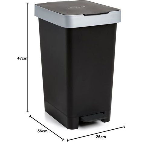Poubelle Cuisine 25L Noir Plastique Sans BPA Ouverture Pédale Design Compact Tri Sélectif Maison Bure SOLUTION POUR DESINCRUSTATION (1/5)