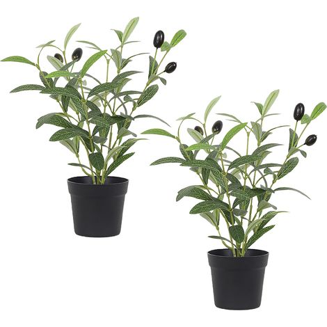 Lot de 2 branches d'olivier artificielles avec fruits, décoration réaliste pour plante en pot extérieur et bonsaï (1/5)