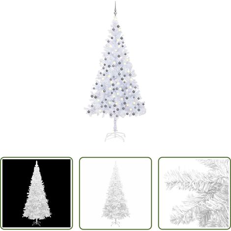 Kunstbaum -  Künstlicher Weihnachtsbaum mit Beleuchtung Kugeln L 240 cm Weiß