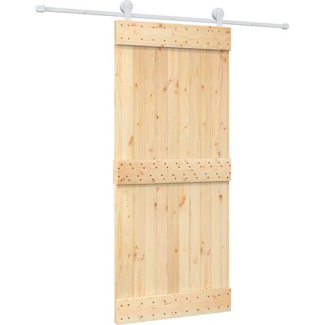 Sliding Door Natural and White 90 x 210 cm Solid Pine Wood vidaXL (1/5)