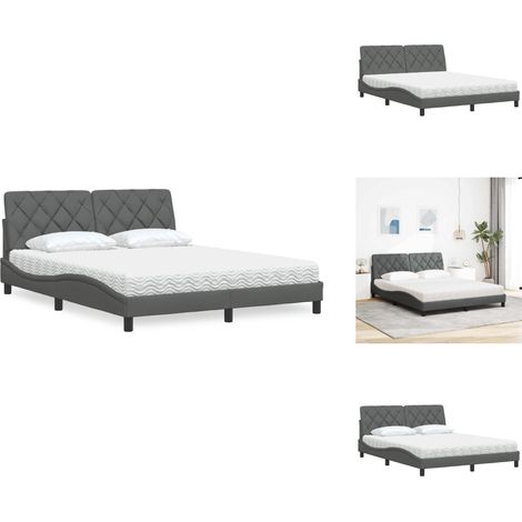 Lit avec matelas gris foncé 160x200 cm tissu - Lit - Lits - Meuble De Chambre À Coucher - Sommier (1/5)