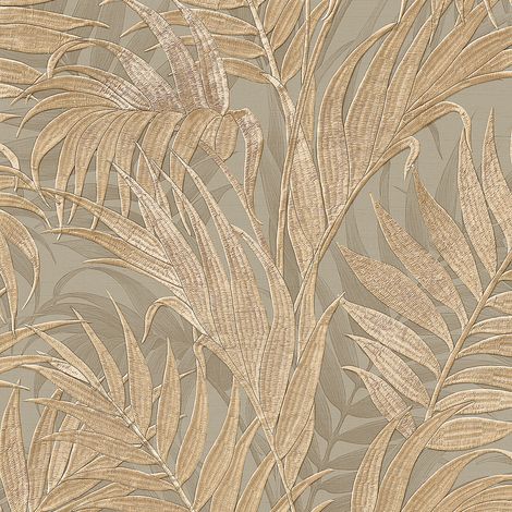 Natur Tapete Profhome GR322105-DI heißgeprägte Vliestapete mit floralen Ornamenten schimmernd oliv gold perl-beige taupe 5,33 m2