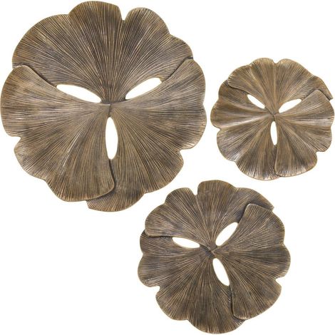 Amadeus - Lot de 3 décorations murales fleurs en aluminium doré Ø30 cm