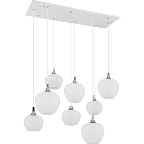 Suspension lampe de salle à manger à 8 lampes en verre blanc à motif opale E27 (1/5)