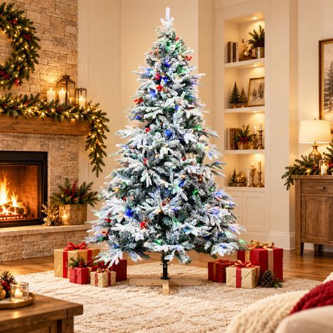 HOMAVO Künstlicher Weihnachtsbaum, 150 cm – Weihnachtsbaum mit LED-Beleuchtung, geeignet für Zuhause, Garten, Einkaufszentren, Hotels, Partys und andere weihnachtliche Anlässe (1/5)