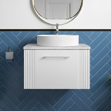 Nuie Deco Wall Hung 1-Drawer Vanity Unit with Bellato Grey Worktop 600mm Wide - Satin White (1/5)