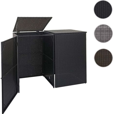 Mendler – Cache-poubelle pour 2 poubelles 120L – Polyrotin gris – Dimensions 110x130x66 cm – Abattant et porte séparés