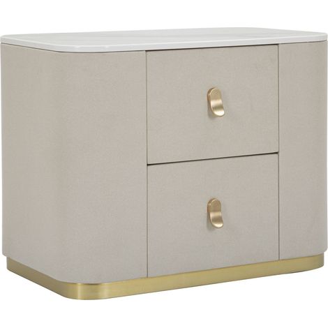 Comodino Beauty in legno crema con cassetti e anta, base dorata (1/5)