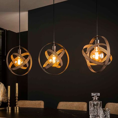 M&S – Suspension 3 lampes métal noir 115x33x150 cm – Design aéré avec abat-jour réglable – Pour éclairage séjour ou cuisine