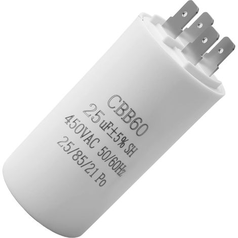 Condensateur CBB60 25uF 450V, Condensateur de Démarrage, pour Pompe Piscine, Volet Roulant, Moteur Monophasé, Compresseur, Ventilateur, Lave Linge, 50/60Hz (1/5)