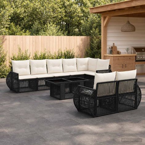 vidaXL Ensemble de canapé de jardin 9 pc Noir et blanc crème polyrotin (1/5)