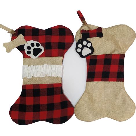 Décoration de Nol toile de jute plaid grandes chaussettes pour animaux de compagnie en forme d'os (style A + B) 2 pièces (1/3)