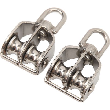 Lot de 2 poulies doubles de levage robustes en acier inoxydable, à rouleaux, pour câble métallique M15, charge maximale de 35 kg, pour grue. (1/5)