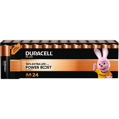 Pack de 24 piles alcalines Duracell Plus PowerBoost MN1500 AA 1,5V LR6 Noir et Orange