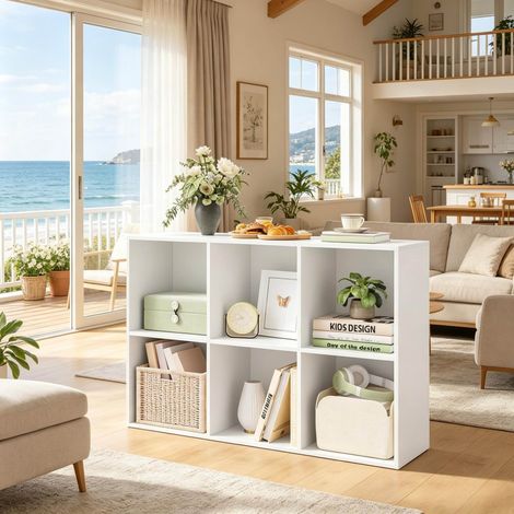 Meuble rangement 6 cubes 59,6 x 89 x 29 cm blanc OKMYHOME (1/5)