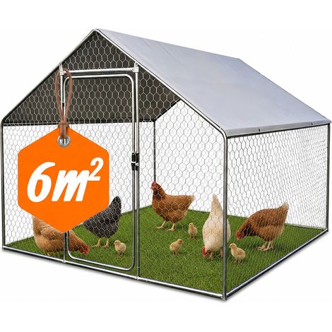 Relaxdays Freilaufgehege, HBT: 2 x 2 x 3 m, Sonnenschutz Abdeckung, Türriegel, Kleintiere, Geflügel, Hühnerstall, silber (1/5)