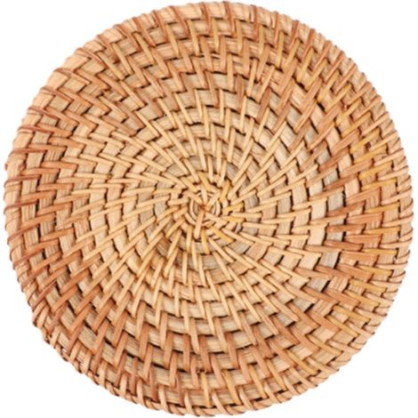 Lot de 3 sous-verres isolants en rotin de 13 cm de diamètre, ronds, résistants à la chaleur et aux brûlures, dimensions : 13 x 13 x 0,7 cm, couleur bois. (1/5)