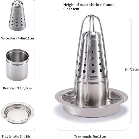 Support à poulet en forme de canette de bière pour barbecue et fumoir - Support à poulet en acier inoxydable 304 de haute qualité - Plats à rôtir pour volaille avec récipient pour les arômes. (1 paque (1/4)