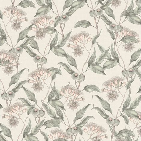 Flowers wallcovering wall Profhome 394304 hot embossed non-woven wallpaper slightly textured with floral ornaments matt white grey green 5.33 m2 (1/5)