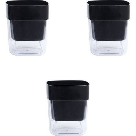 Pot de fleurs transparent double couche à arrosage automatique, noir, lot de 3 (1/5)