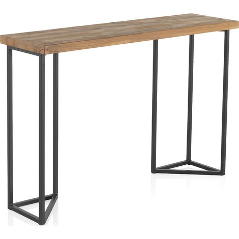 Beistelltisch aus altem Ulmenholz mit Metallbeinen (1/3)